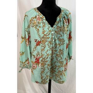 Mint Floral Button-Front Blouse